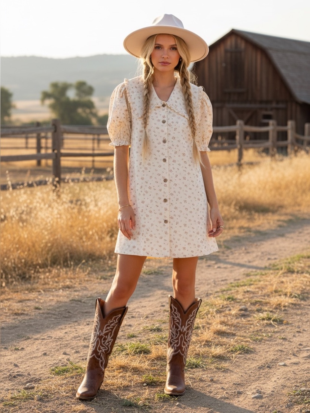 196 • Cream Floral Mini Dress Peter Pan Collar